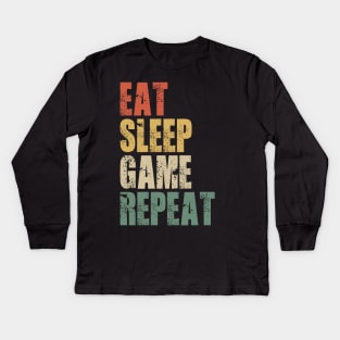 Eat Sleep Game Repeat Funny Gift Ideas Kids Long Sleeve T-Shirt